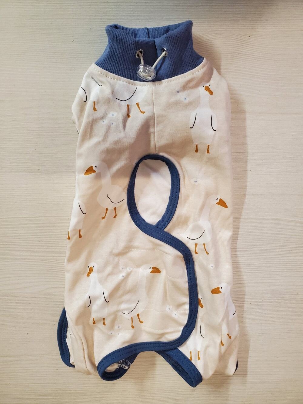 Cat Recovery Suit Surgery Licking Clothes Turtleneck Sz M 100% Cotton White Blue